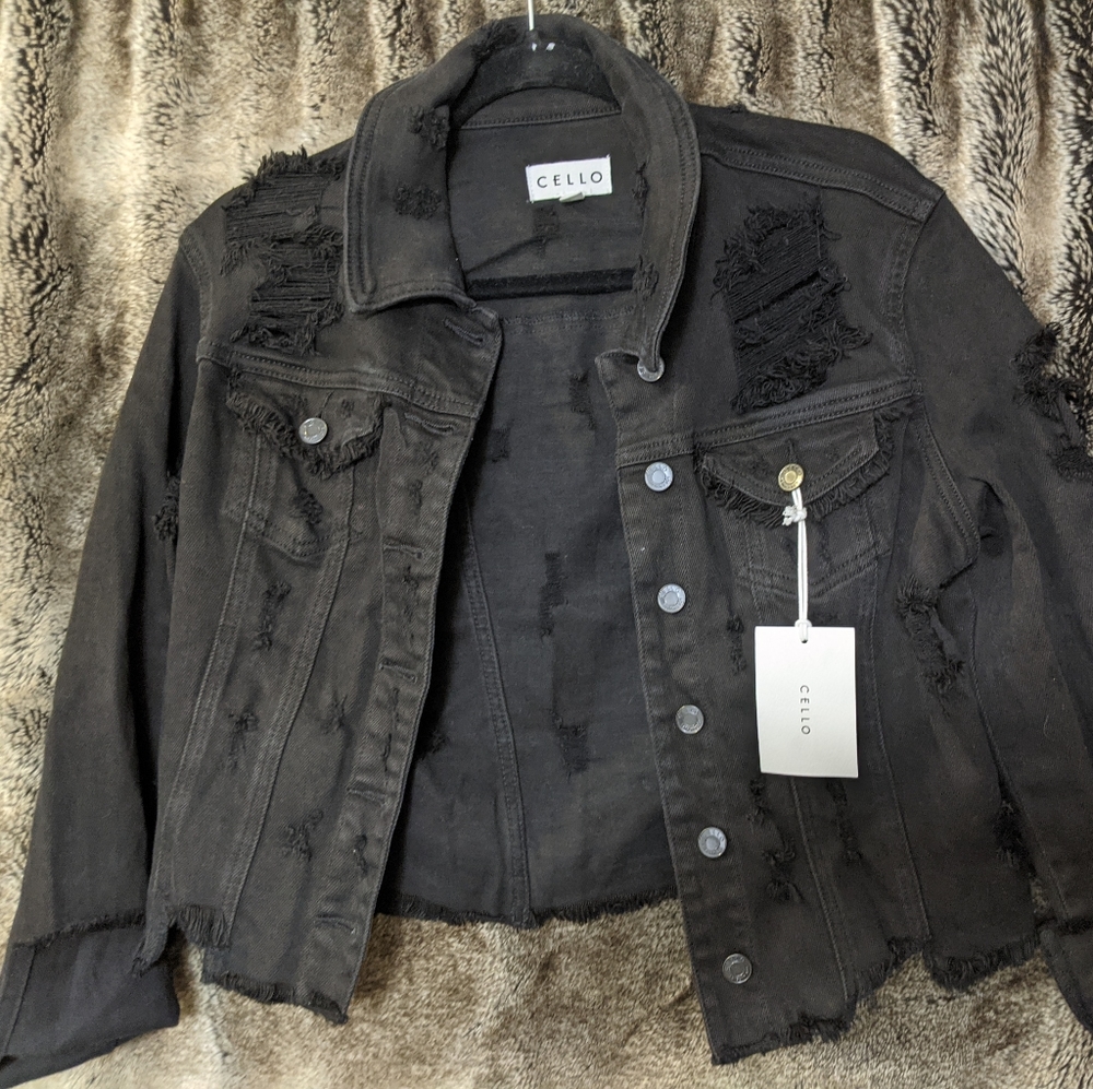 Black distressed denim jacket